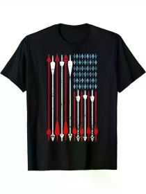 Vintage American Flag Archery Bow Hunting T-Shirt, 100% Cotton Crew Neck Short Sleeve Tee, Geometric Pattern Knit Fabric (Color: Black, size: XXL)